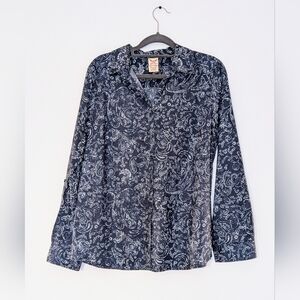 Blue & cream Paisley women's button down shirt - size M